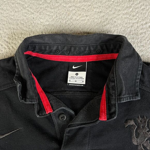 Nike Manchester United Long Sleeve Rugby Shirt Men M Black Blue Embroidered - Picture 7 of 14